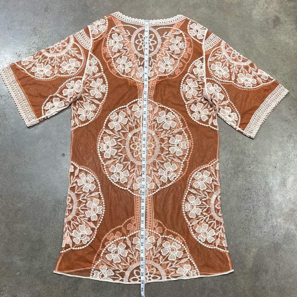 Ana & Rose Floral Copper Sheer Lace Open Front Kimono Duster Cardigan Boho - Picture 10 of 11